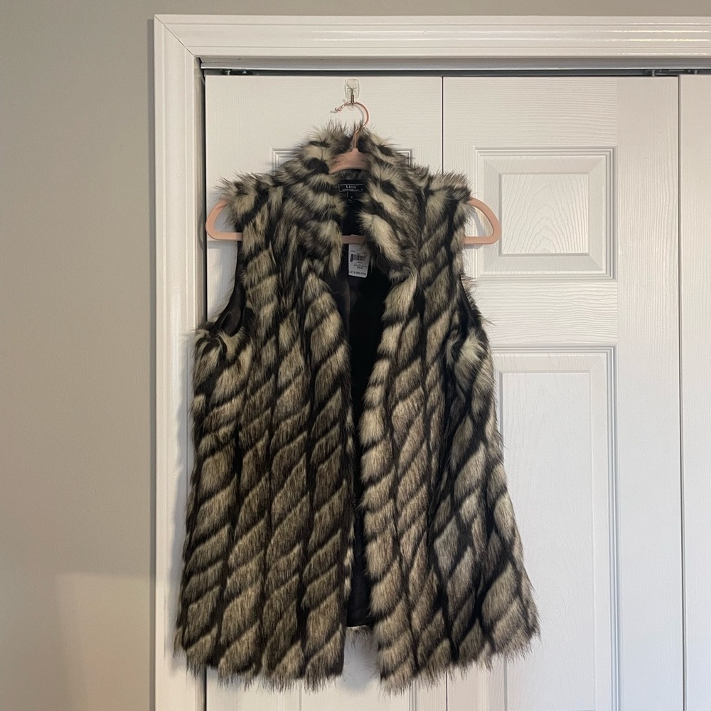 Black & Grey Faux Fur Vest